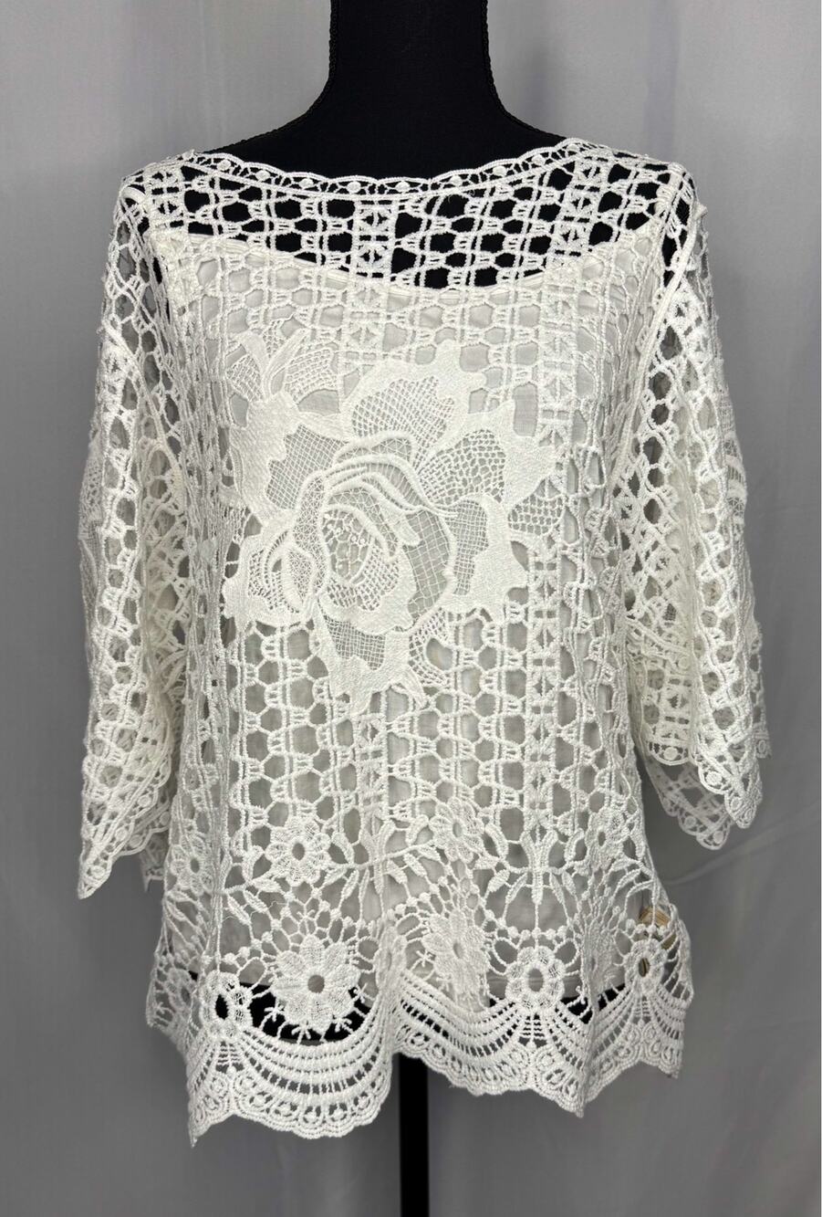 Womens Sz M Soft Surroundings Alma Crochet Lace Top Boho Romantic Shabby Chic